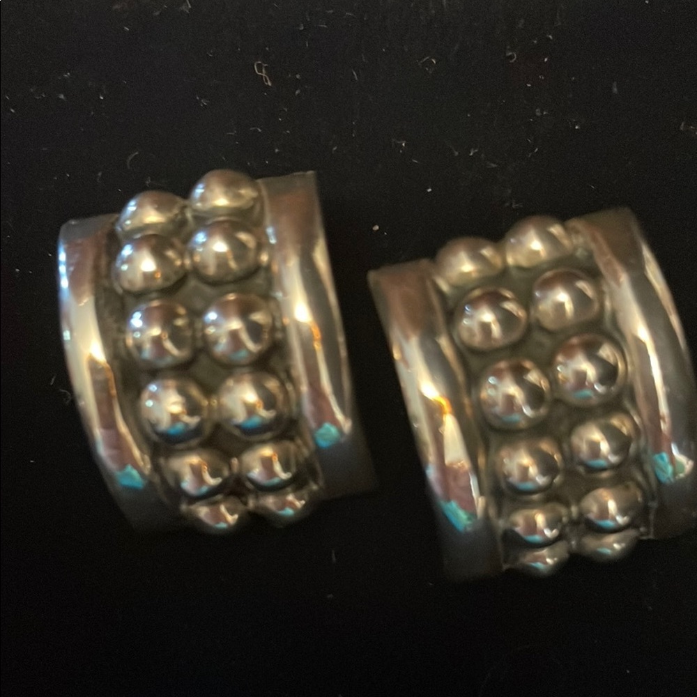Vintage Knobby Half Moon 925 Silver Clip-on Earrings